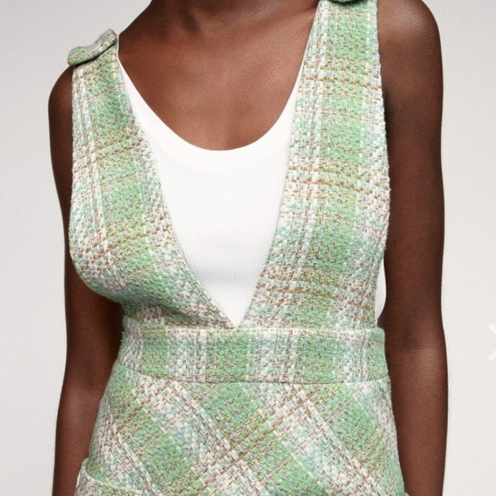 Zara Mint Green Checkered Mini Dress - Picture 2 of 10